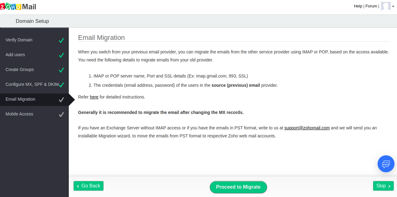 Migration to Zoho Mail
