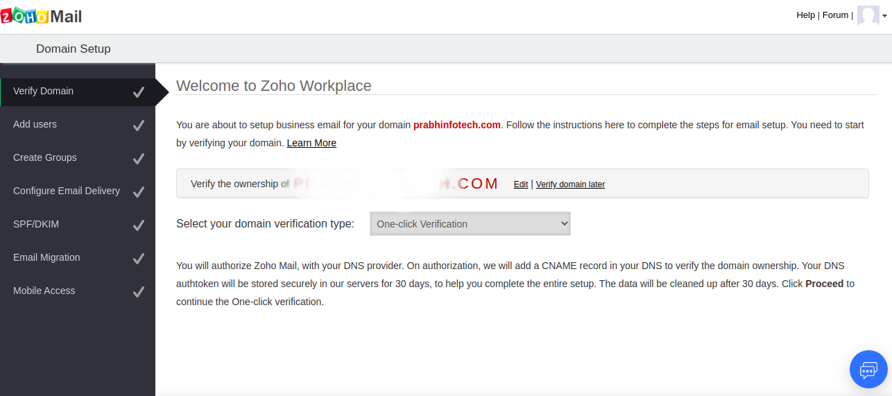   verify your Domain in zoho