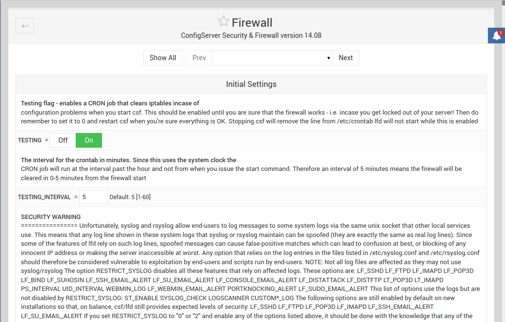 configure the CSF Firewall on Virtualmin