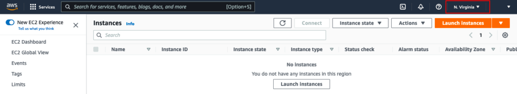 After login, select the Region in which you want to launch the instance.
