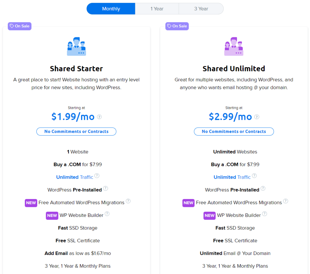DreamHost Shared Hosting pricing plan