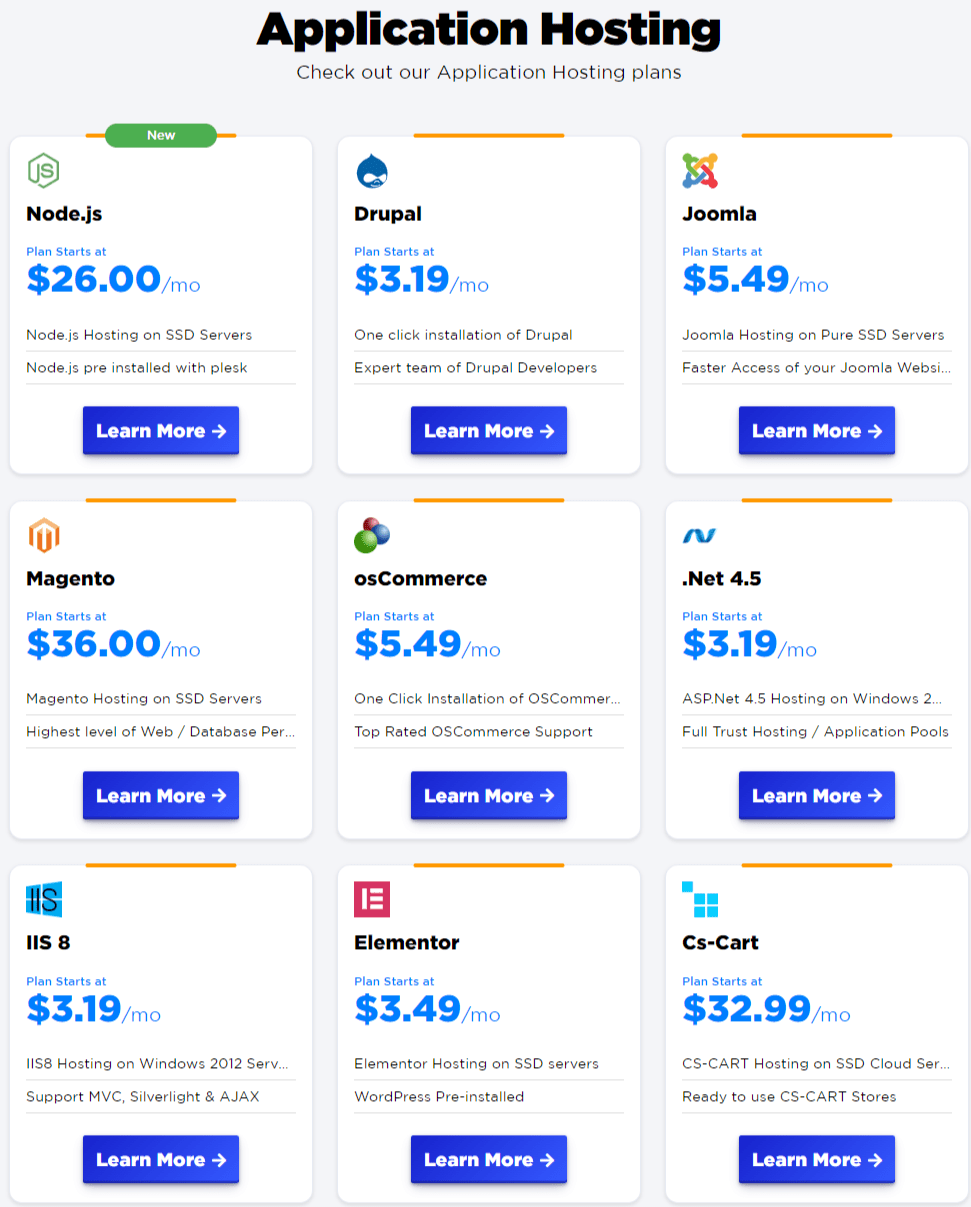 Other application Web Hosting Types On AccuWeb