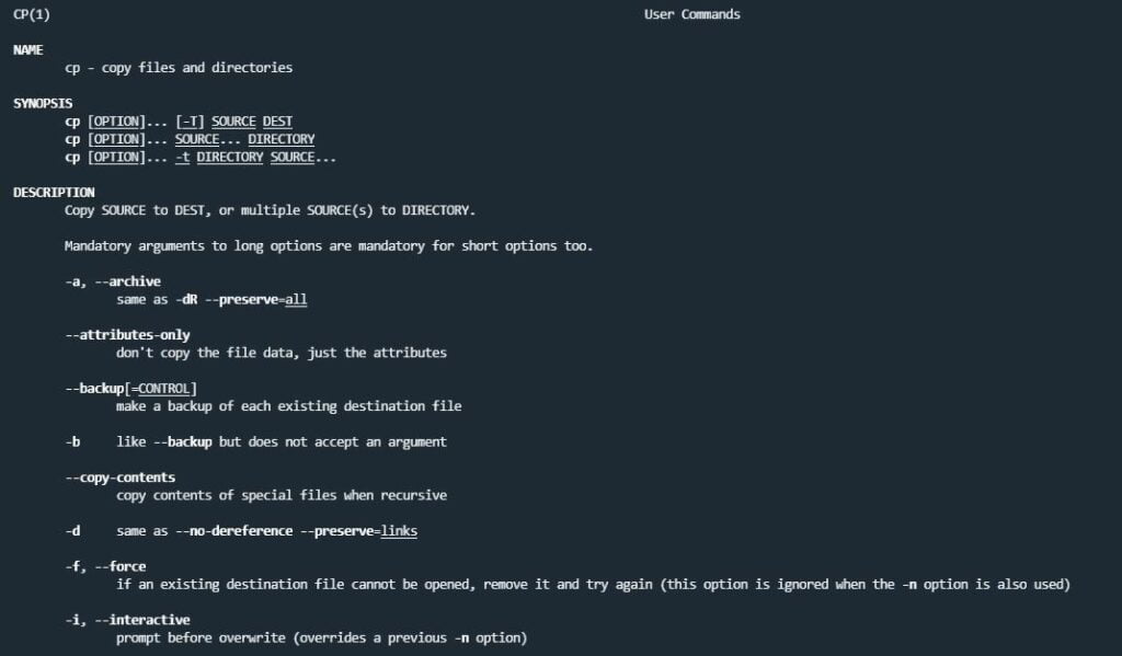 man command in linux with examples