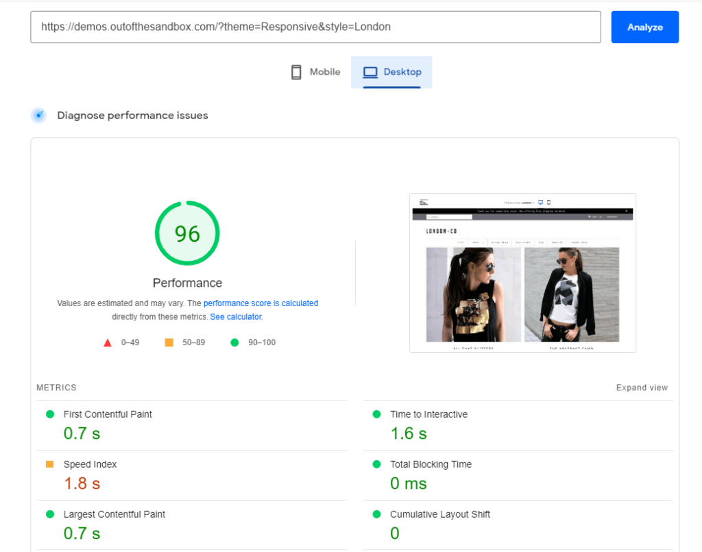  Responsive Theme speed score