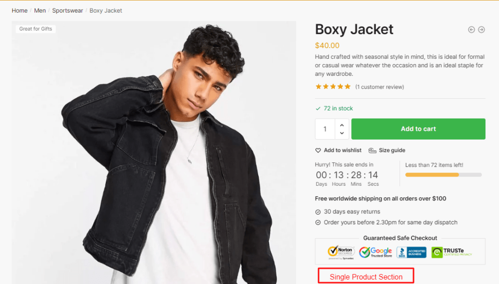 Shoptimizer Theme single product section