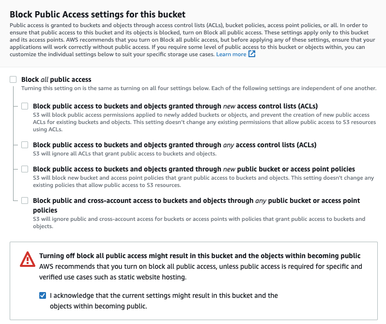 create a public AWS S3 bucket