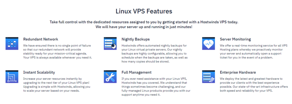 hostwinds linux vps hosting features