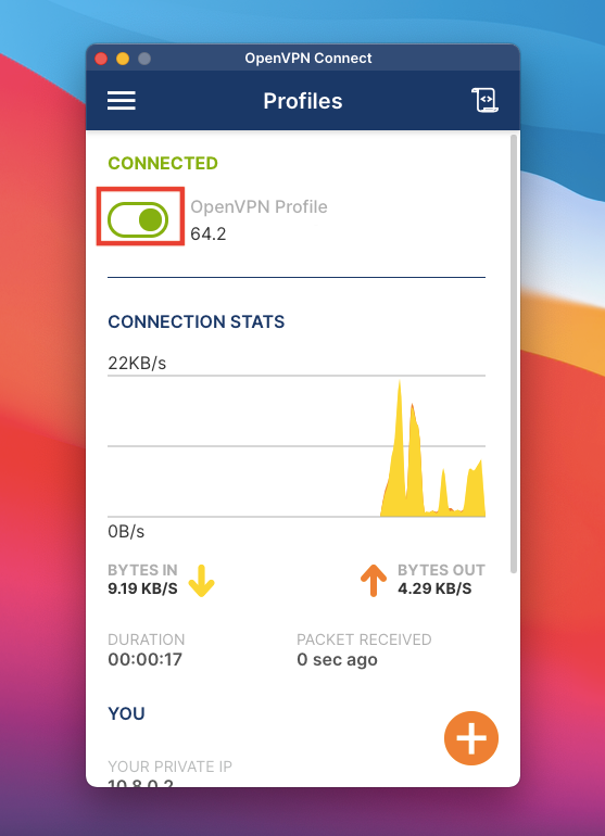 Disconnect control in OpenVPN Connect for macOS