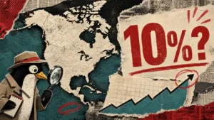 Editorial collage investigating the reported 10 percent Linux desktop share in North America
