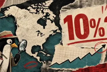 Editorial collage investigating the reported 10 percent Linux desktop share in North America