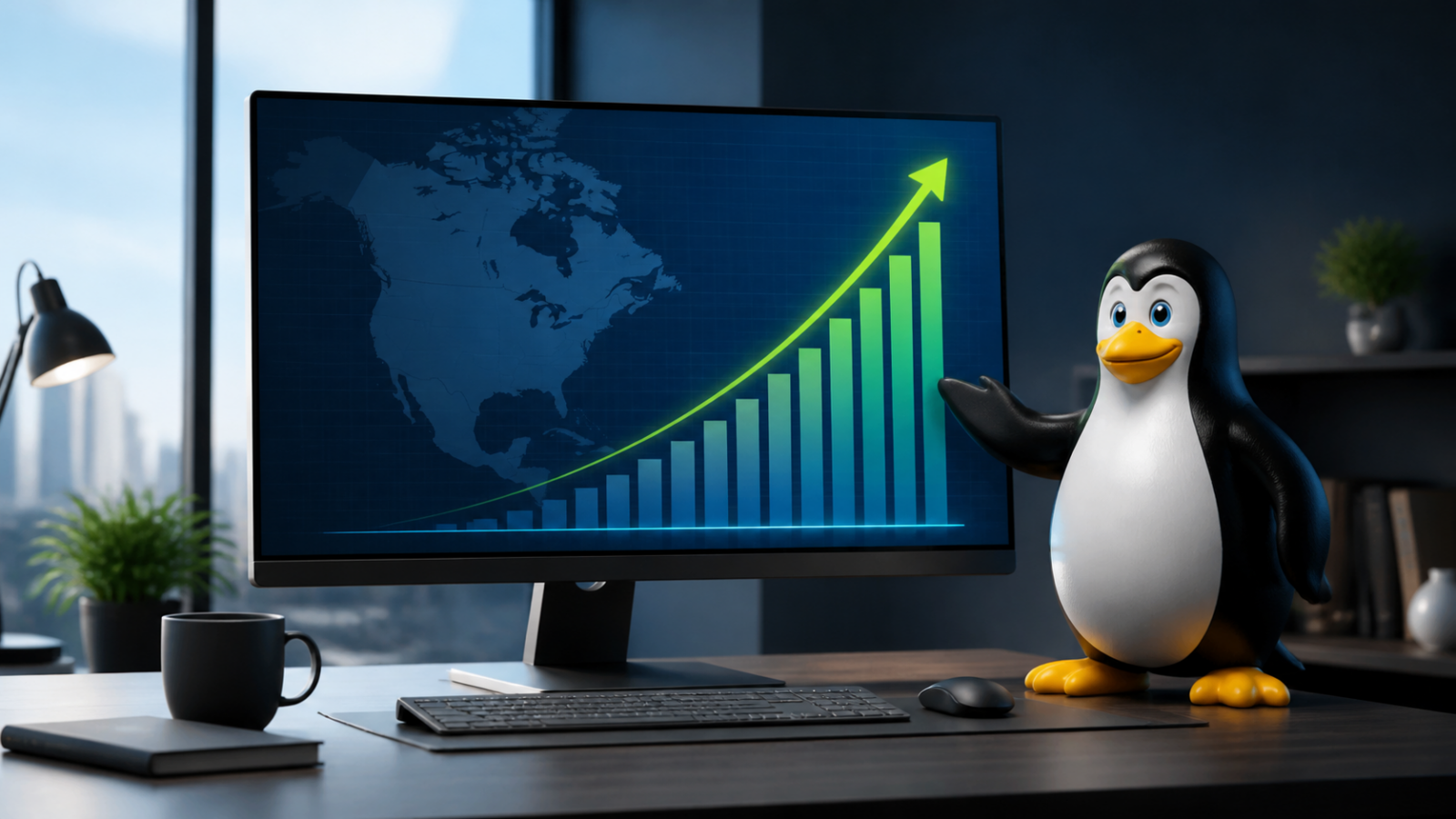 Linux desktop market share growth chart in North America