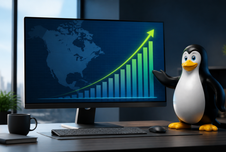 Linux desktop market share growth chart in North America
