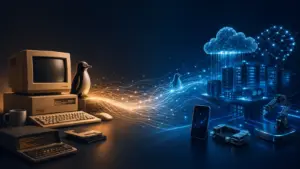 Linux evolution from an early 1990s computer to cloud servers, smartphones and embedded devices