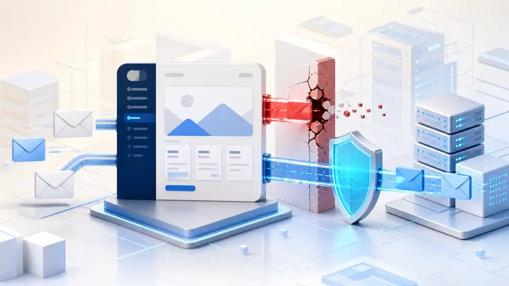 WordPress website email route passing through a broken security gateway and a protective shield
