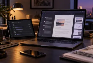 Unified AI workspace showing conversation, document and presentation panels across devices