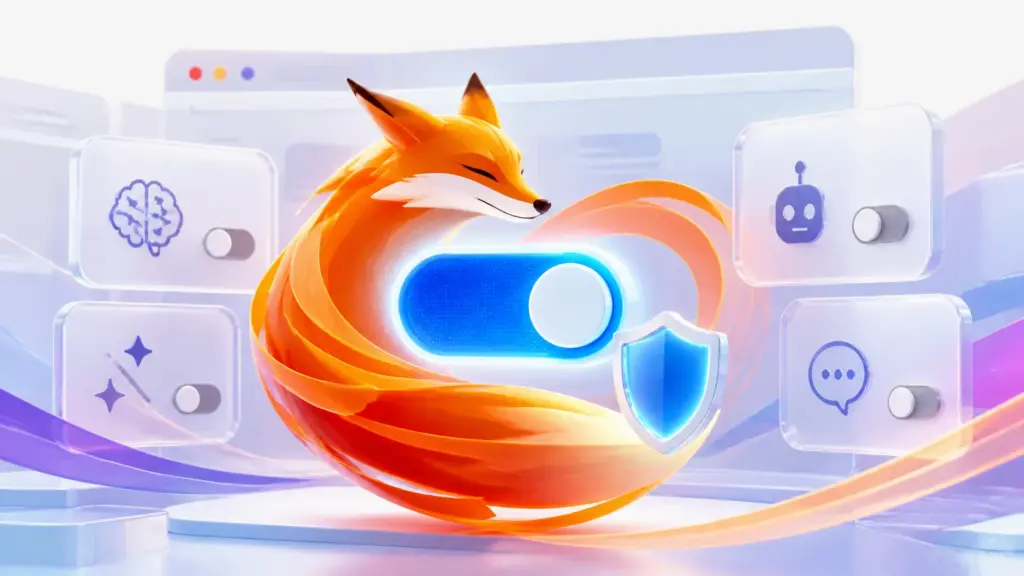 Firefox-style browser with a central AI control switch and privacy shield