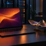 Ubuntu 26.10 represented by a laptop and metallic stingray sculpture