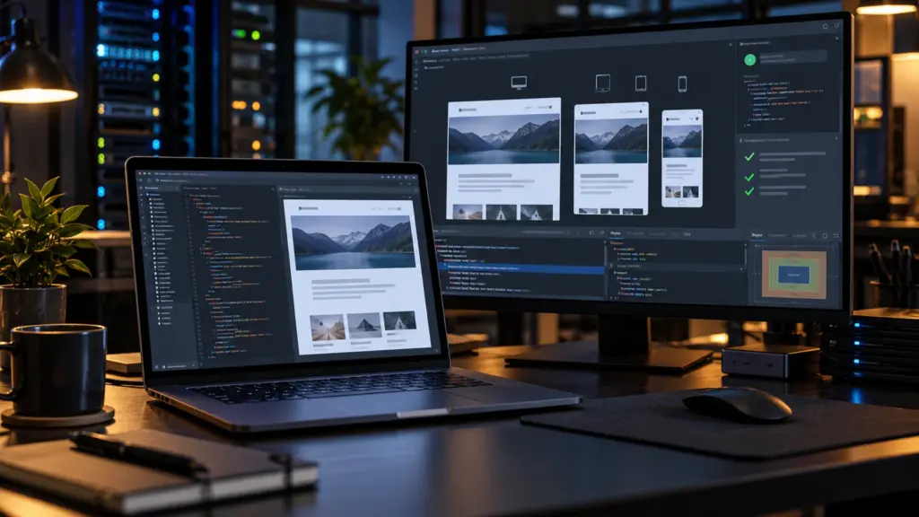 Developer workstation testing responsive website layouts for WordPress 7.2 Beta 1