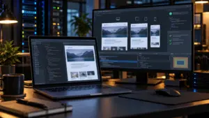 Developer workstation testing responsive website layouts for WordPress 7.2 Beta 1