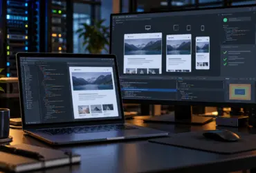 Developer workstation testing responsive website layouts for WordPress 7.2 Beta 1